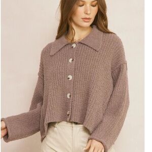 COZY FUZZY COLLAR TEDDY FLEECE BUTTON DOWN CARDIGAN